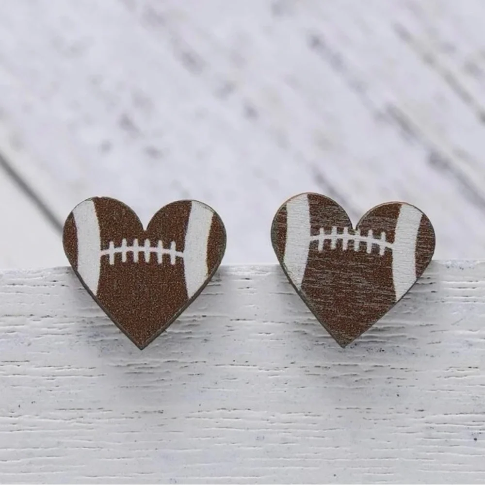 Brand New Cute Heart Football Stud Earrings